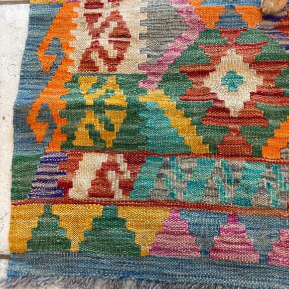 Vintage Kilim Wool Accent Rug Colorful Tribal Medallion 3.2' x 5' - Picture 8 of 9